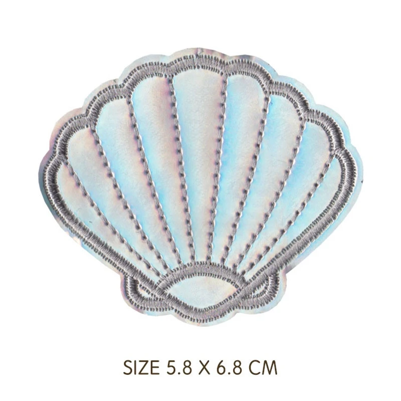 Shell Mermaid Squid Leather Parches Embroidery Iron on Patches for Clothing DIY Sea Stripes Clothes Stickers Appliques