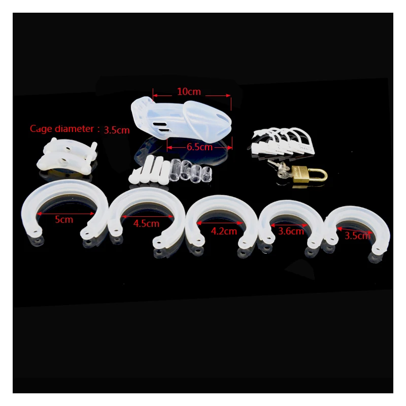 cock Prison Male Chastity Device Silicone Cock Cages Sex Toys Penis Belt Lock with Five Penis Rings with Standard Short Cage