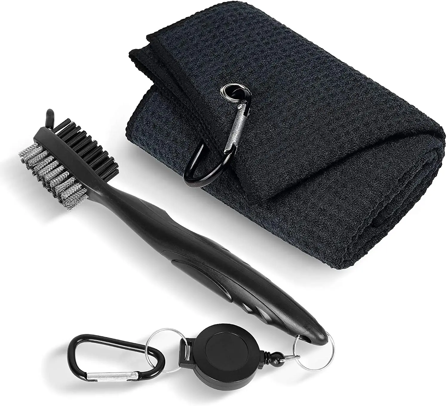 Golf Towels, Microfiber Waffle Pattern Tri-fold Golf Towel - Brush Tool Kit with Club Groove Cleaner, Men Women Golf Gif