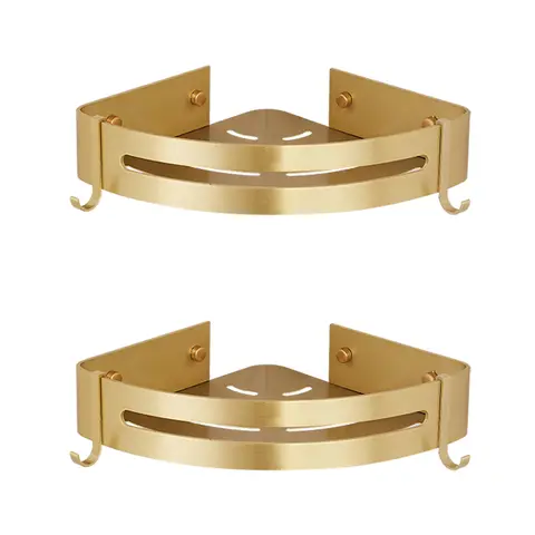 कॉर्नर शेल्फ दीवार पर लगे बाथरूम शेल्फ ब्रश्ड गोल्ड एल्युमीनियम बाथ शॉवर शेल्फ बाथ शैम्पू होल्डर कॉर्नर शेल्फ 10 best sales कोने की शेल्फ बाथरूम - №9