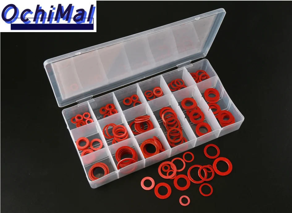 Hot sale 150 pcs Red Steel Paper Set Boxed Insulating Fiber Washer Gasket Steel Paper Red Paper Flat Pad