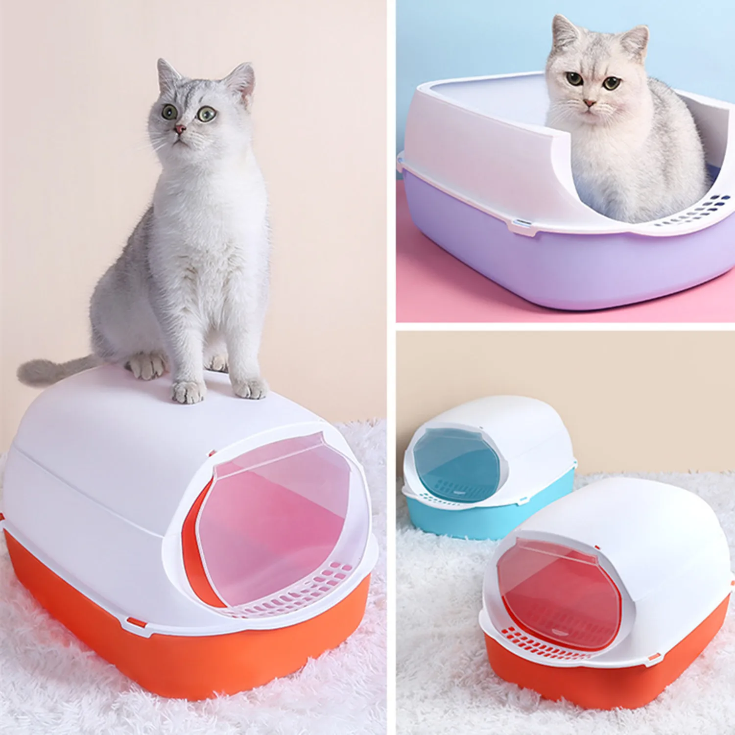 

Cat Litter Box with Litter Scoop Large Space Cats Bedpan Anti-splash Kitten Sand Pot 4 Colors Self Cleaning Drawer Pets Products