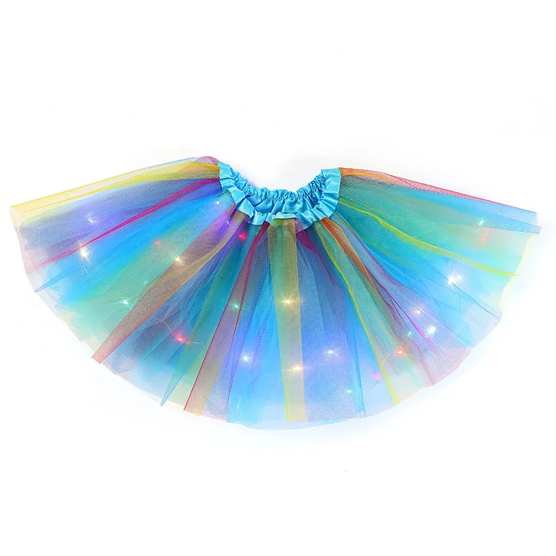 LED Glowing Light Girls Skirts Ballet Dance Rainbow Tulle Skirt Short Tutu Ballet Dancewear Party Costume Ball Gown Mini skirt