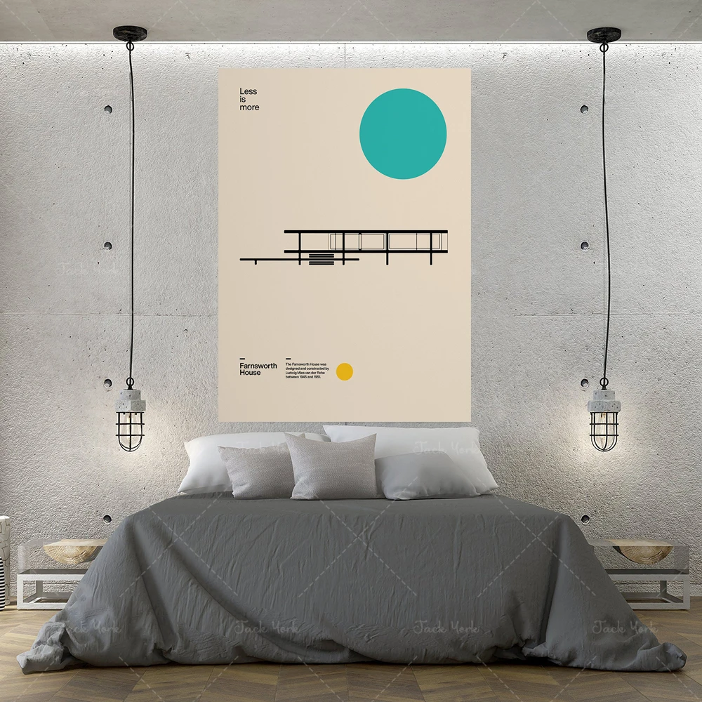 Poster Farnsworth House, Ludwig Mies van der Rohe, Minimal Architecture Bauhaus Design