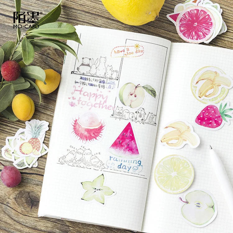 45pcs Journal Custom Cute Diary Label Small Paper Decorative Diy Fruit Stickers Scrapbooking Stationery Japanese Teacher Supply