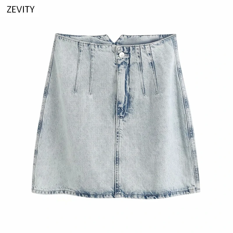 Zevity-Mini saia feminina casual jeans fina, saia em linha, saia retrô feminina com zíper voador, saias de jeans chiques, novo, 2020, QUN630