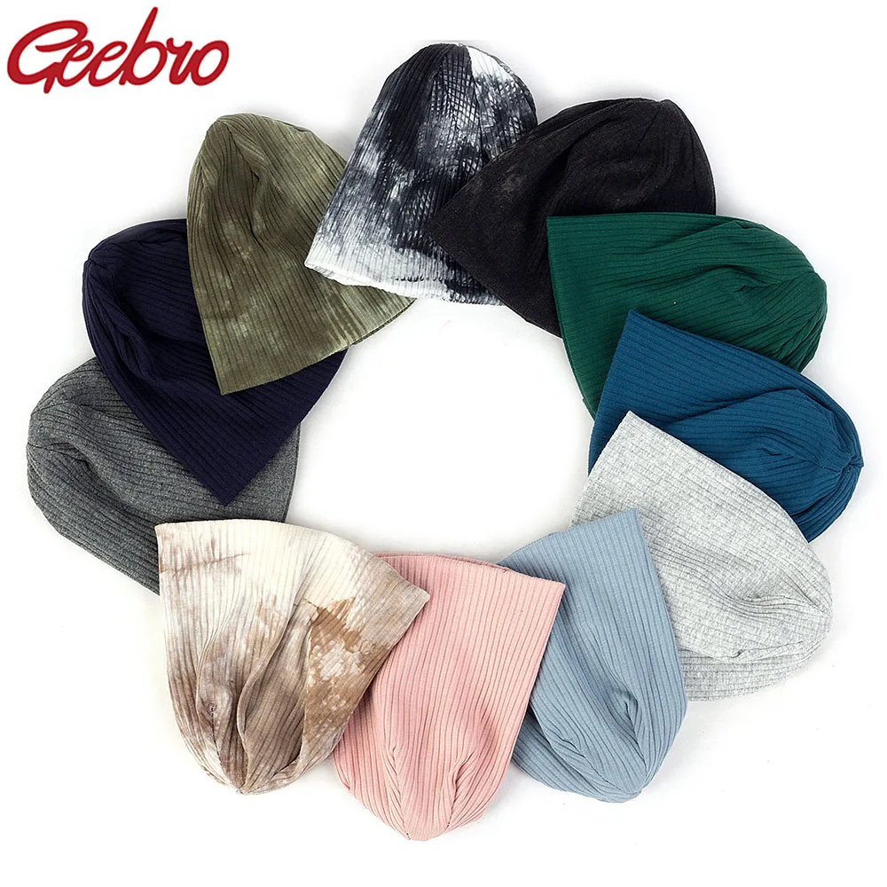 Geebro Cute Newborn Baby Girls Ribbed Cotton Beanies hats Kids Childs Autumn Winter Knitted Tie Dye Hat caps For New Born Gifts