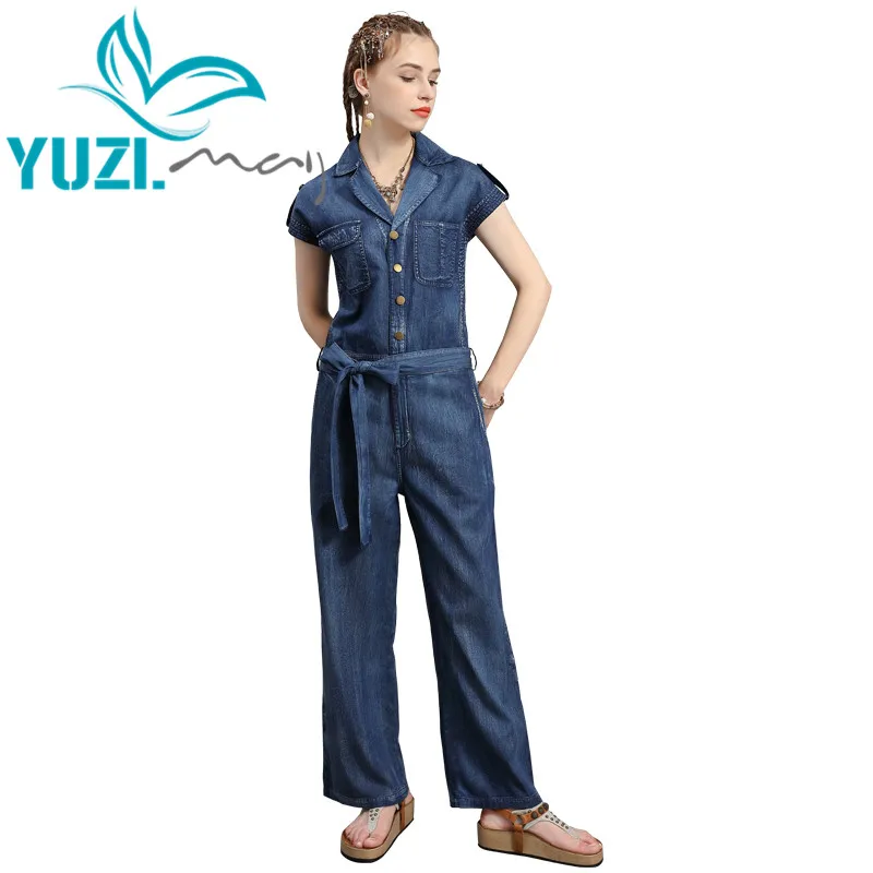 Jumpsuit Vrouwen 2020 Yuzi. Kan Boho Nieuwe Denim Bodysuit Vrouwen Korte Mouwen Single Breasted Vintage Borduurwerk Jumpsuits A82233