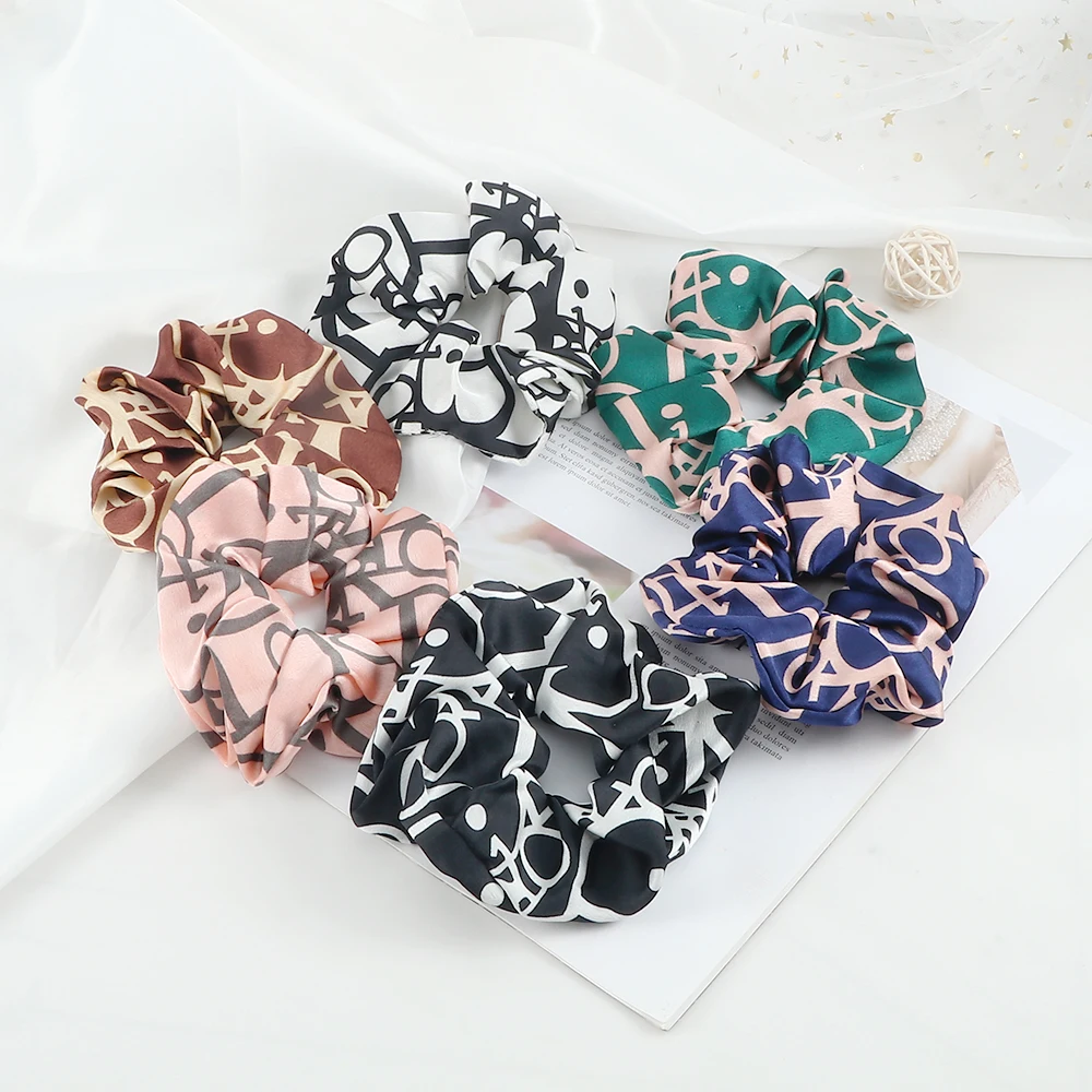 Creative Print Letter Hair Bands Women Vintage Elegant Headband Headwear Trendy Basic Hair Rope Girl Ponytail Holder Accessories