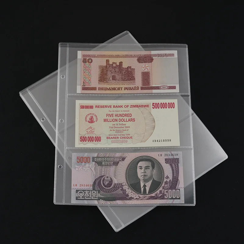 Transparent 3-hole Coin Collection Album Inner Page PVC Coin Banknote Stamp Loose-leaf Collection Album Inner Page