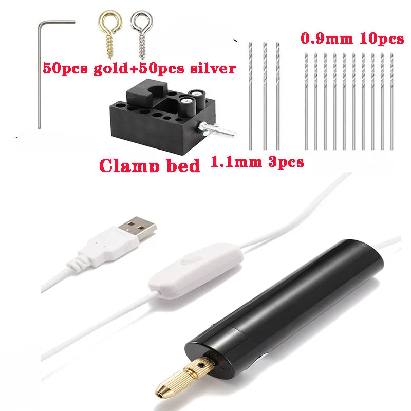 Minitaladro eléctrico de mano para fabricación de joyas, herramienta de artesanía de madera con Cable de datos USB de 5V, resina epoxi UV, 1 Juego