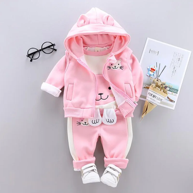 Fall winter children clothes children children sets of baby girl clothes rude cartoon girl velo hoodies + vest 3pcs pants warm s