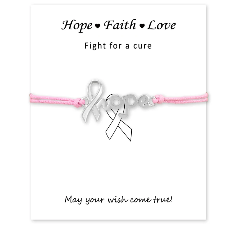 Fighter Breast Cancer Awareness Pink Ribbon Charm Bracelets Card Women Men Jewelry Drop Shipping