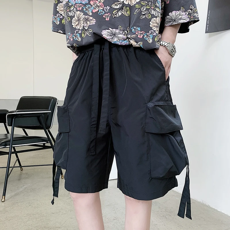 Large summer personalized large pocket loose wide leg straight quarter pants trendy work clothes Street versatile Harlan shorts