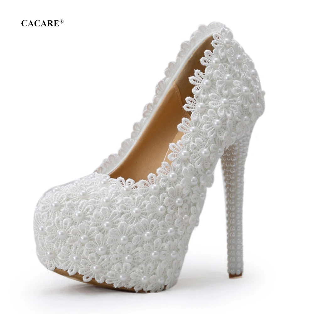 CACARE Luxury Wedding Party Shoes Shinny Pearls Platform High Heels Bridal Shoes Cinderella Multi-choice F2952