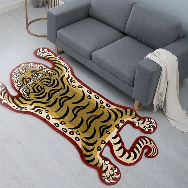 Home Animal Shape Rug Creative Handmade Tiger Pattern Sofa Carpet Tapete Nordic LivingRoom Floor Mat Anti Slip Area Rug Washable