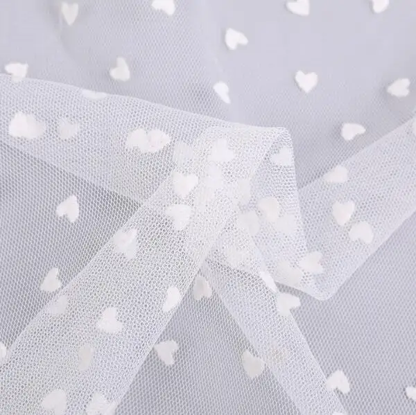 160cm Wide White Flocked Heart Dot Mesh Tulle Fabric High Quality Bridal Dress Wedding Decoration Girls\' Skirt Net Fabric Black