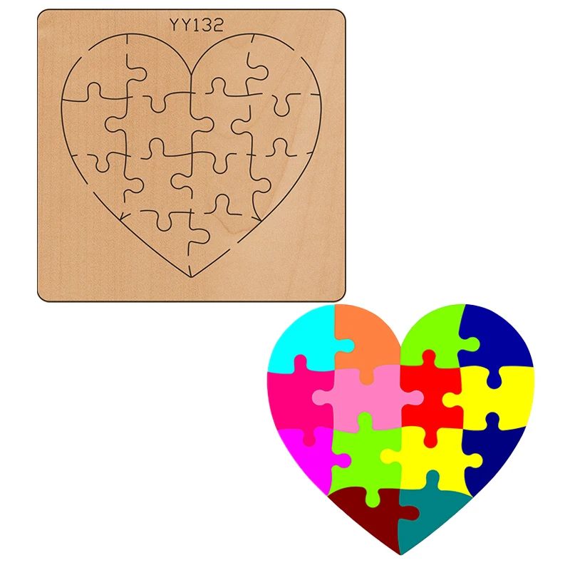 Wooden die cutting process tool mold, heart puzzle tool mold yy132 is compatible with most manual die cutting