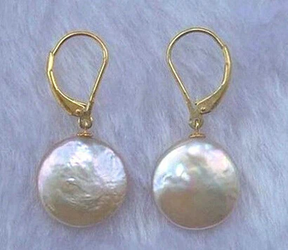 

wb003 Genuine Natural 11-12mm White Coin Shape Pearl 14KGP Gold Plate Earrings