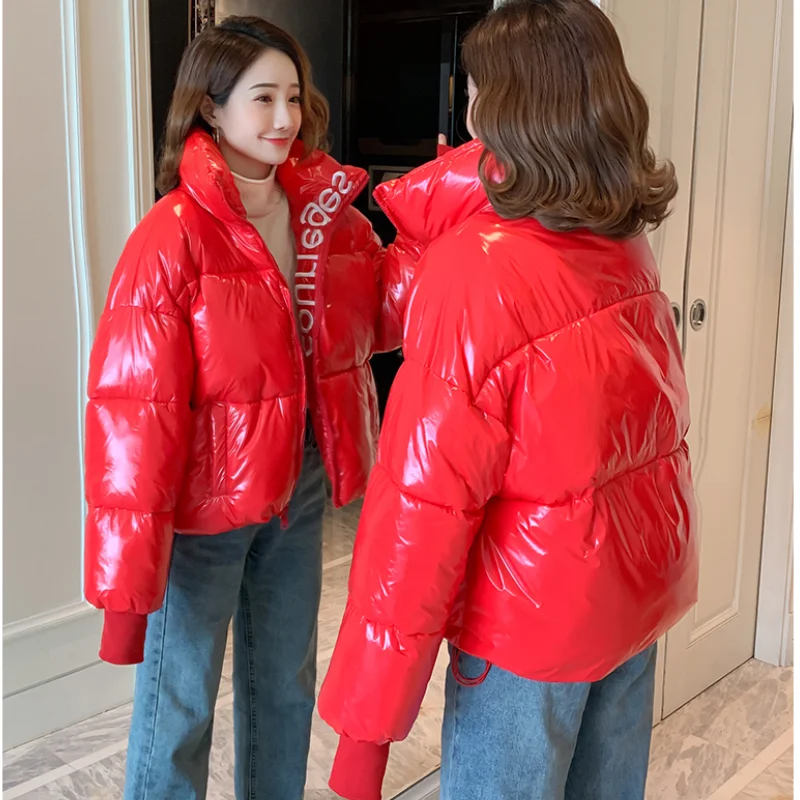 Women Winter Glossy Down Parka Waterproof Jacket Coat Female Embroidery Casual Loose Thick Warm Outerwear