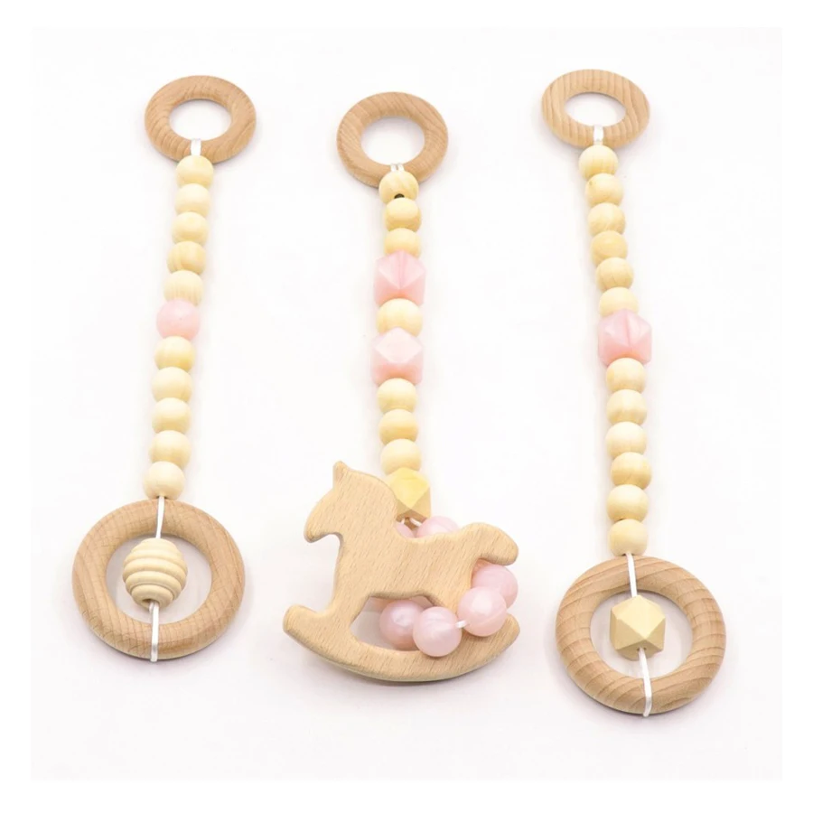 

Baby Wooden Teether Ring Sensory Baby Woodpecker Shake The Horse Toy Chew Silicone Teether Play Baby Rattles Teething Beech Wood