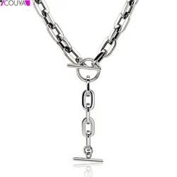 Trendy Oval Round Corner Link Chain Necklaces For Women Men Thick Choker Long Chain Tassel Pendant Charm Handmade Necklace