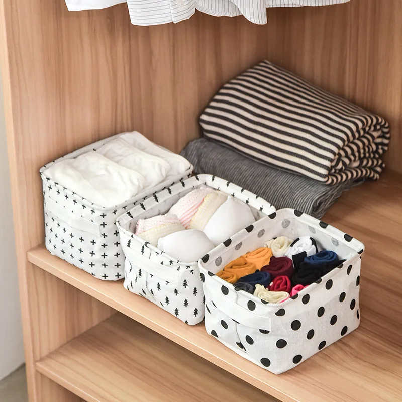 Linen Desktop Storage Basket Toy Sundries Storage Box Cosmetic Underware Storage Organizer Stationery Closet Organizer Basket