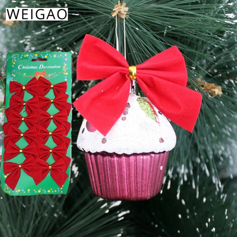 WEIGAO 12pcs Pretty Christmas Bow Christmas Tree Decoration Ribbon bowknot Christmas Decorations for Home New Year Navidad Kerst