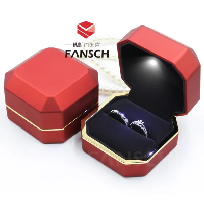 

New Square Wood Ring Box With Light Fashion Romantic Jewelry Wooden Ring Boxes Case Ladies' Gift Couple Ring Cases