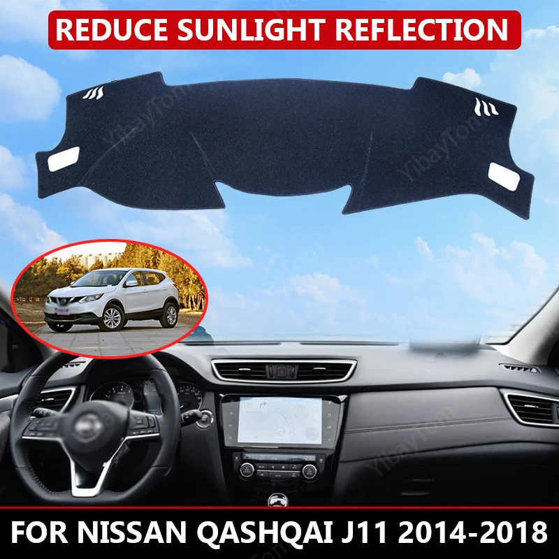 Carpet Dash mat for Nissan Qashqai J11 2014-2018 Auto Dashboard Velvet Cover Black blocks dust reduces noise car accessories