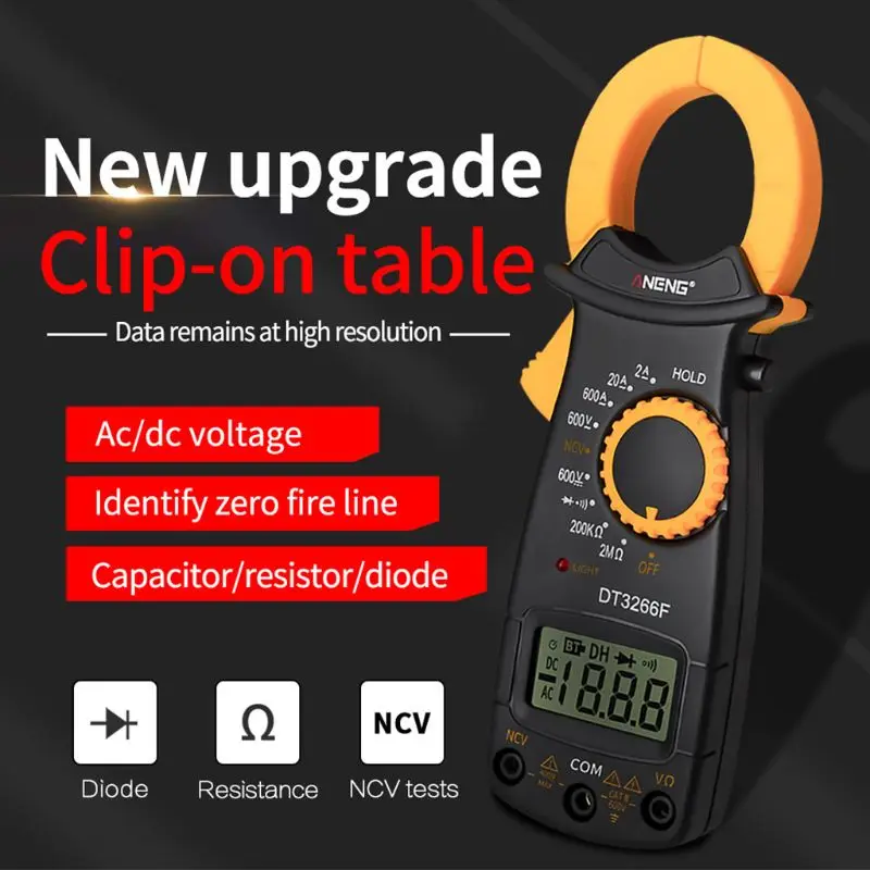 DT3266F LCD Digital Clamp Multimeter Amperemeter Electrical Clamp Meter AC / DC Voltage Resistor Tester with Buzzer