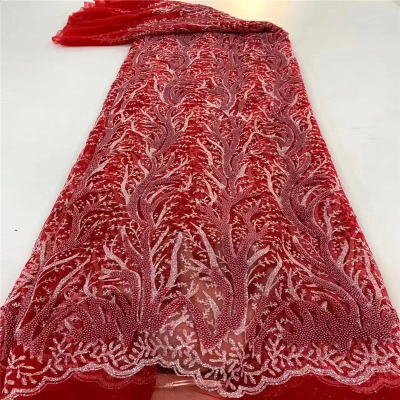 2021 Deluxe Bead Embroidery French Mesh Lace Latest African Lace Handmade Gold Dresses Tulle Mesh Lace Fabric(JZZ-4-21