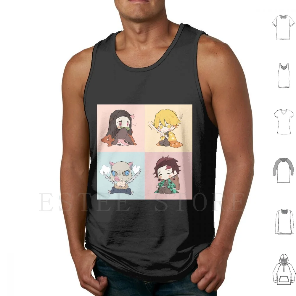 

Kimetsu No Yaiba Derpy Chibis Майки Жилет без рукавов Kimetsu No Yaiba Demon Nezuko Tanjiro Inosuke