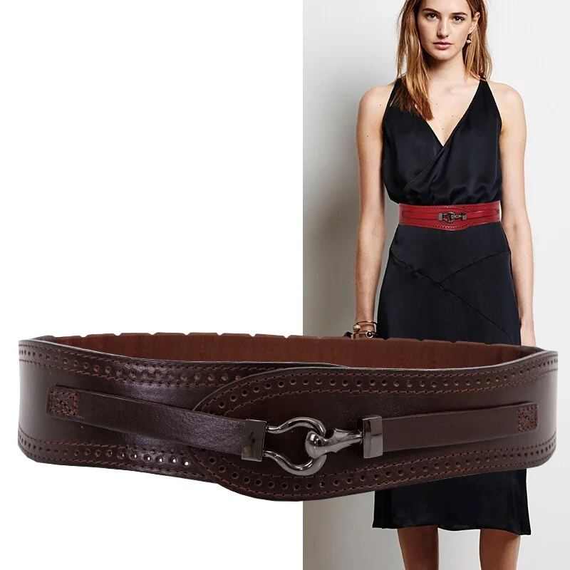 H3478 Fashion Ladies Wide Waist Belt Genuine Leather Elastic Vintage Waistband Accessories Women Pure Color Top Grade Cummerbund