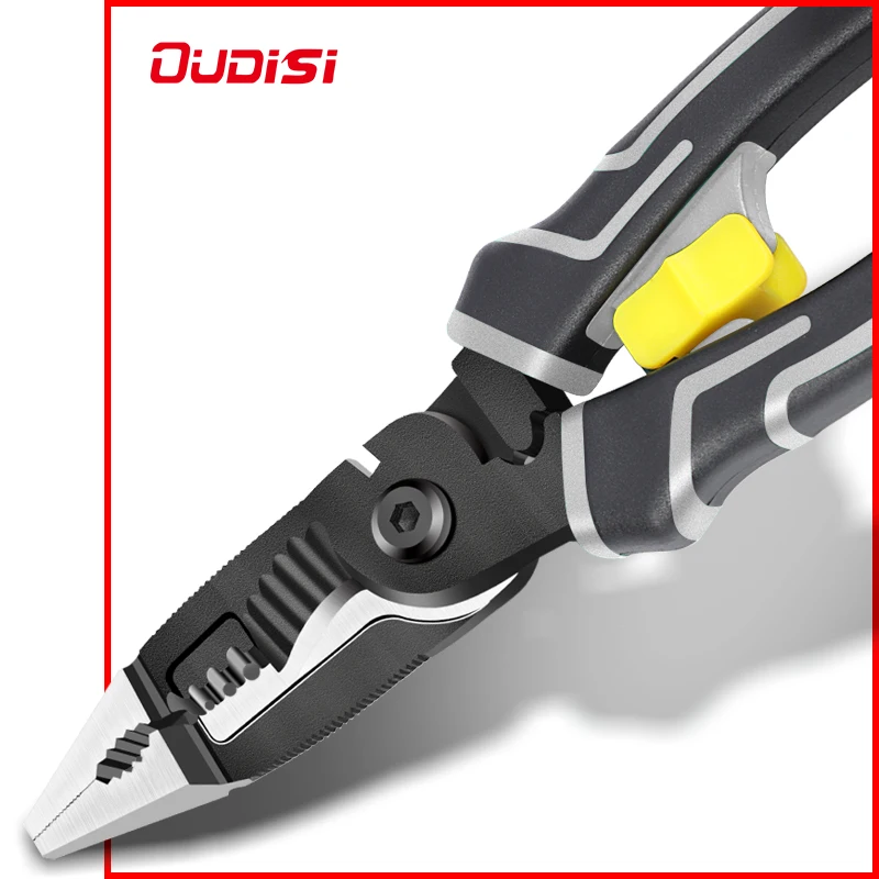 OUDISI Multifunctional Electrician Pliers Long Nose Pliers Wire Stripper Cable Cutter Terminal Crimping Hand Tools Spring Design