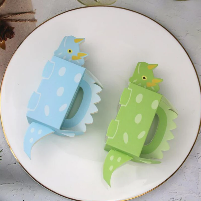 10/50/100pcs scatola di biscotti di dinosauro verde blu Baby Shower scatola di caramelle di cartone animato trattare scatole di carta di compleanno