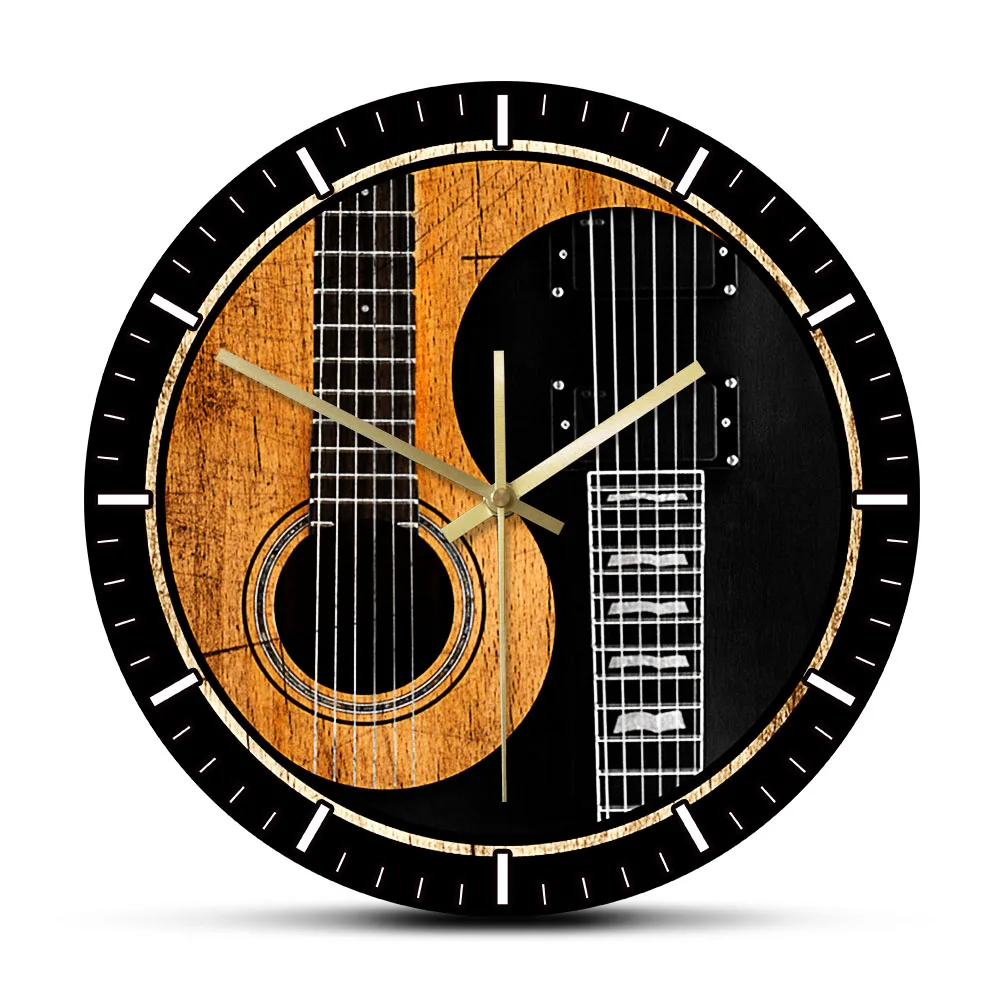 

Yin Yang Guitar Bass Printed Wall Clock Acoustic Guitar Silent Non-ticking Wall Watch Music Studio Decor Musician Guitarist Gift