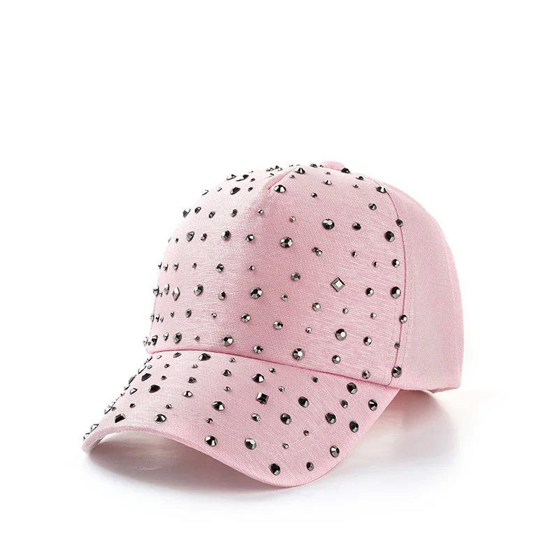 Unisex Streetwear Bone Cotton Rhinestone Breathable Mesh Sun Hat Summer Women Snapback Adjustable Rivet Ponytail Baseball Cap 83