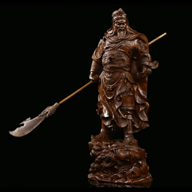 

JY012 - 20 x 8.5 x 6.5 CM Hand Carved Boxwood Carving Figurine : Guan Gong Warrior