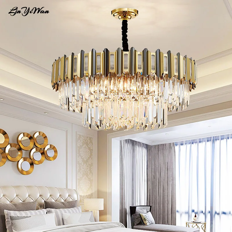 Living room bedroom dining room lighting Hong Kong style black light luxury crystal chandelier new lighting