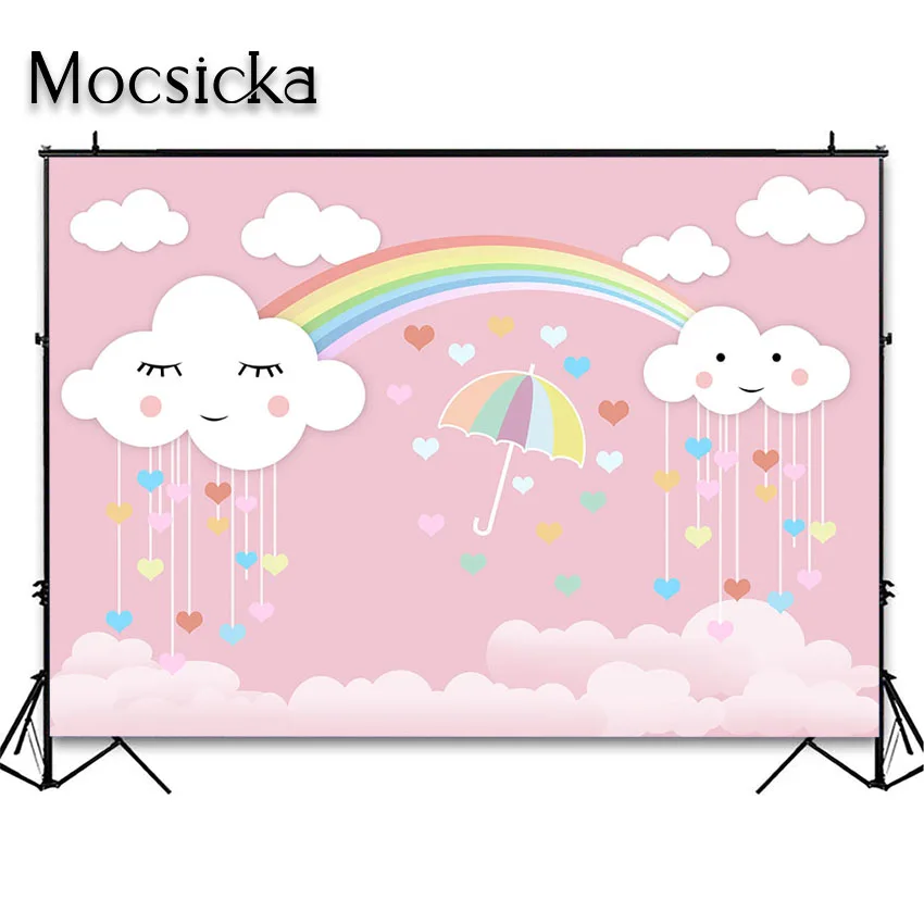 Mocsicka Newborn Artistic Rainbow Photo Background Sweet Pink Sky Clouds Baby Portrait Photographic Backdrop for Photo Studio