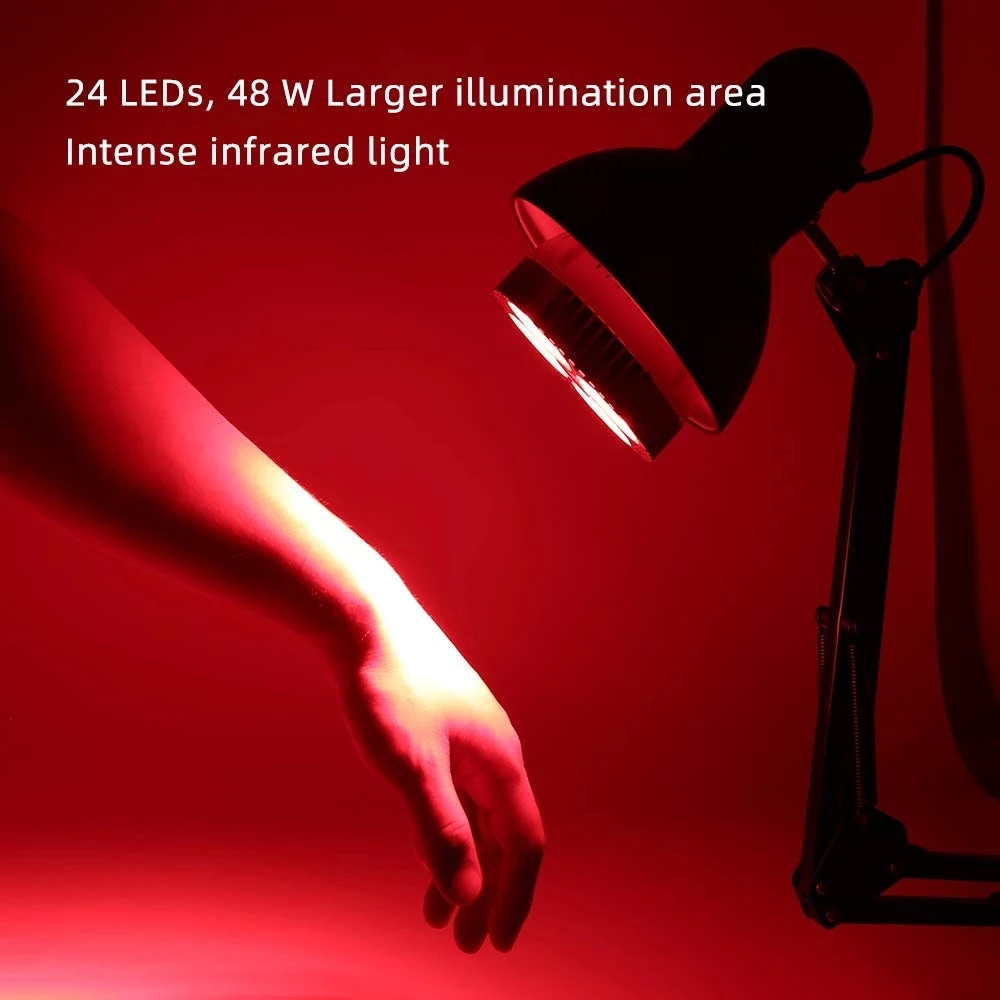 Lâmpada LED Grow para Floração e Friting, Terapia de Perto e Infravermelho, E27, 48W, Vermelho Escuro, 660nm, 850nm, Enhancement Spectrum, Terapia de Luz