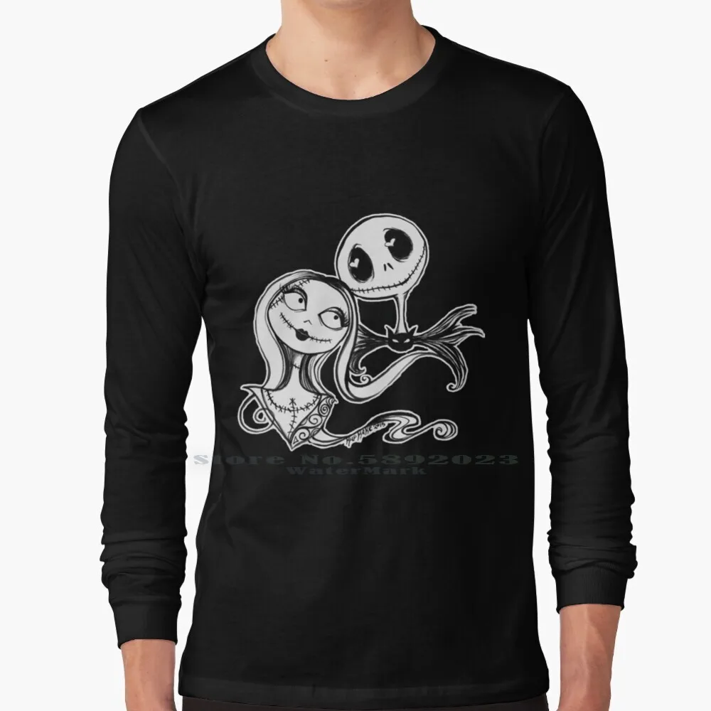 Simply Meant To Be 100% Cotton Long Sleeve T Shirt Halloween Tim Burton Spooky Goth Horror Jack And Sally Tee Short Sleeve Long