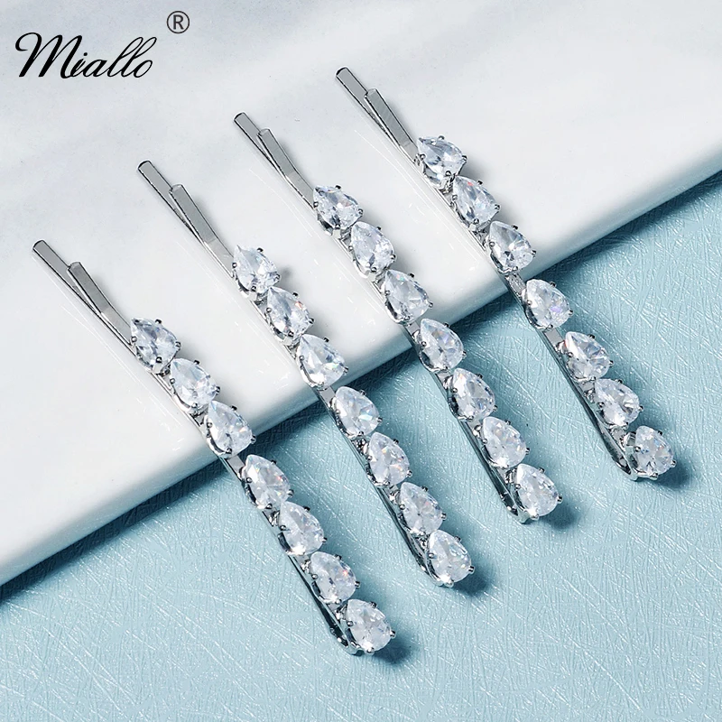 Miallo Fashion Cubic Zirconia Hair Clips for Women Girls Hair Accessories Silver Color Hair Jewelry Hairpin Party Headpiece Gift