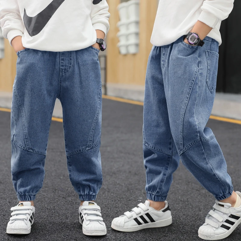 Children\'s Clothing Casual Jeans For Boy Pants Denim Cotton Autumn Winter Elastic Waist Jeans Kids Casual Pants 4 6 8 10 12 Year