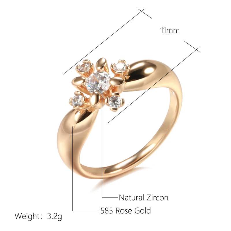 Kinel Hot 585 Rose Gold Color Crystal Flower Rings for Women Fashion Natural Zircon Wedding Bride Accessories Daily Fine Jewelry