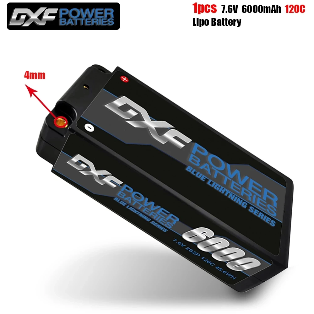 Batteria DXF Lipo 2S Shorty HV 7.6V 6000mah 120C con 4mm 5mm Bullet competizione Short-Pack RC 1/10 Car Off-Road Buggy Truck Boat