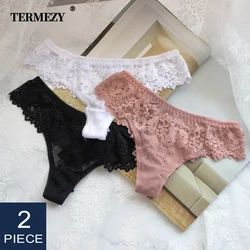 Lot de 2 pièces de Lingerie Sexy en dentelle pour femmes, tentation, culotte taille basse brodée, string Transparent, sous-vêtements ajourés, livraison gratuite