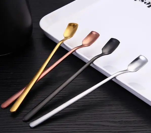 

100pcs/lot 304 Stainless Steel Square Head Ice Spoons Mixing Spoon Dessert 15.3cm Scoop Cocktail Bar Tools Dinnerware