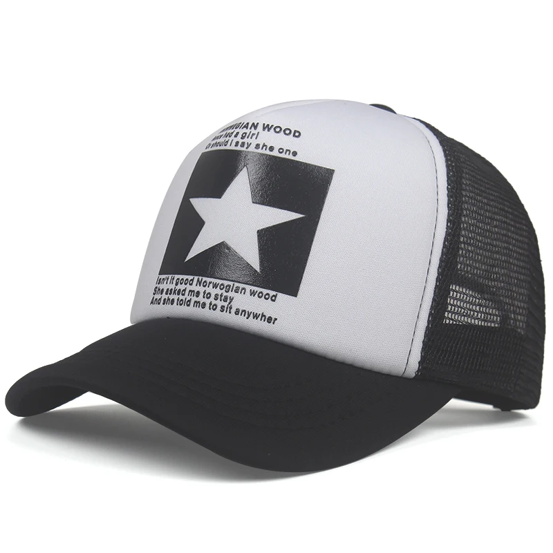 Women and Men Mesh Net Baseball cap Casual Star Printing Snapback Bone Baseball Hat Casquette Letter Black Cap